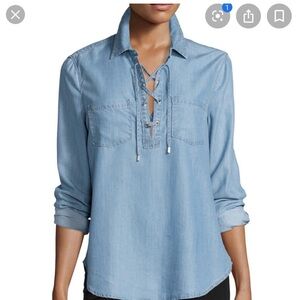 PAIGE Light Blue Lace-Up Denim Blouse